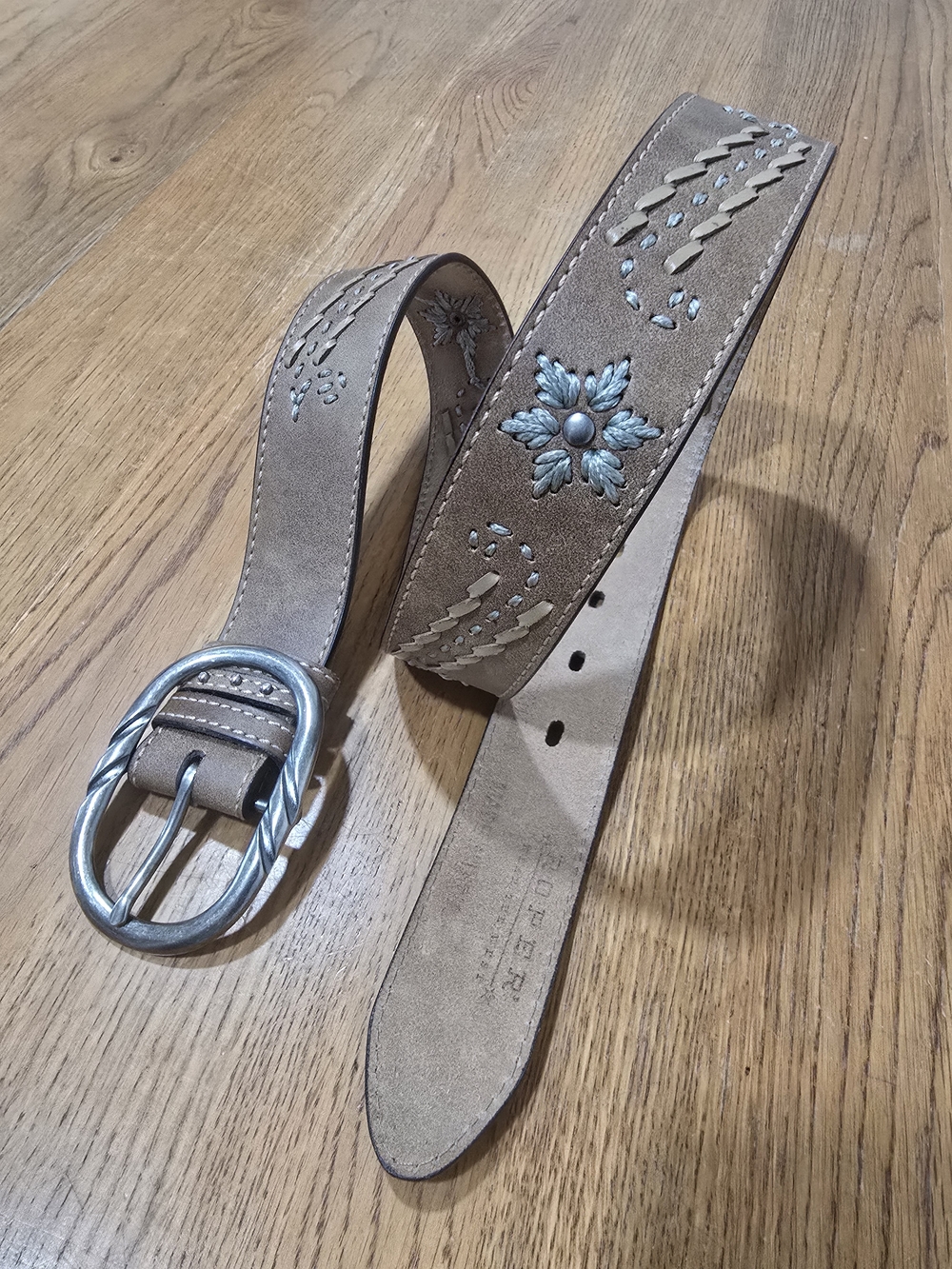 Roper Genuine Leather Taupe Embroidered Belt-Size M 30-33